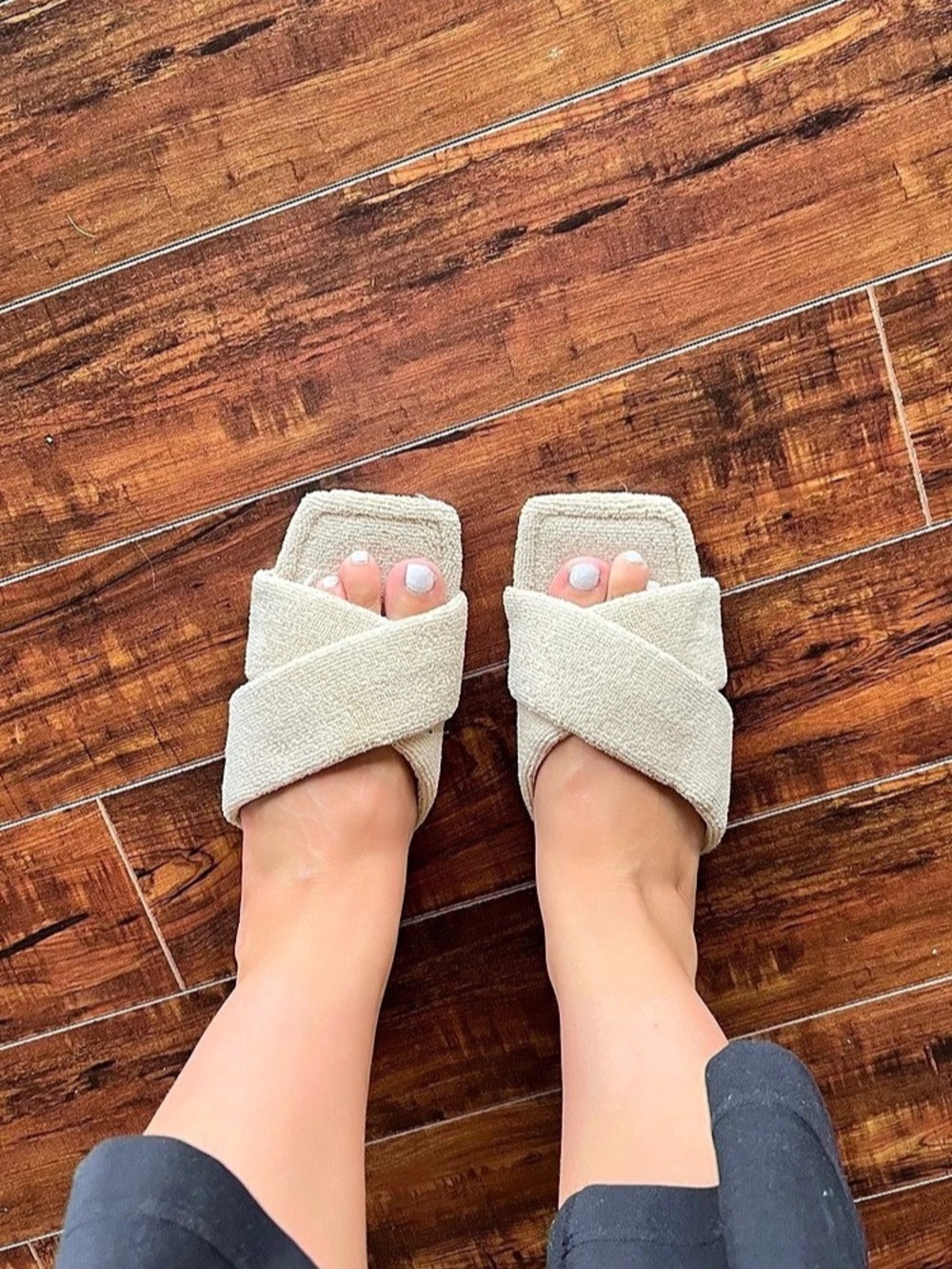 Anthropologie Maeve Terry Slide Sandals Cross Strap Sandals in Cream